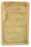 1870 Európa üzleti térképe, Vasútvonalak, gőzhajójáratok, fő postaútvonalak. Hajtásoknál sok helyen szétszakadt, megviselt állapotban 140x100 cm