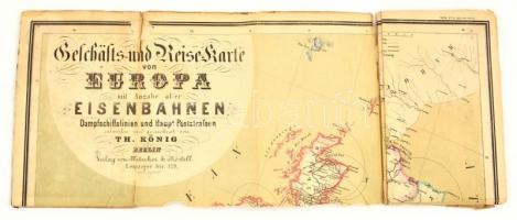 1870 Európa üzleti térképe, Vasútvonalak, gőzhajójáratok, fő postaútvonalak. Hajtásoknál sok helyen ...