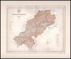 1897 Trencsén vármegye térképe, terv. Gönczy Pál, Pallas Nagy Lexikona, 1:525000, Bp., Posner Károly Lajos és Fia, paszpartuban, hajtásnyommal, kis folttal, 22×28 cm / 1897 Map of Trencin county, now Slovakia, in passepartout, with little spotty.