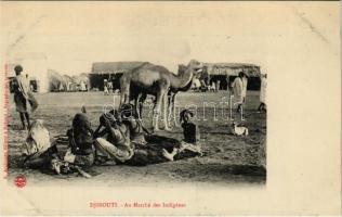Djibouti, Au Marché des Indigénes / native market, camels, goat, African folklore
