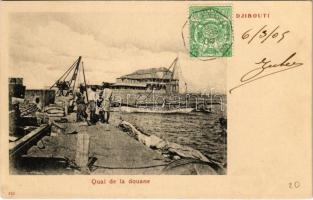 1905 Djibouti, Quai de la douane / customs quay, port, ship, TCV card
