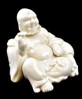 Fehér mázas porcelán Buddha, jelzett, kis kopásnyomokkal, m: 9 cm