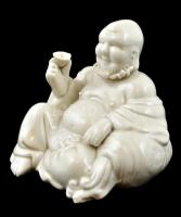 Fehér mázas porcelán Buddha, jelzett, kis kopásnyomokkal, m: 9 cm