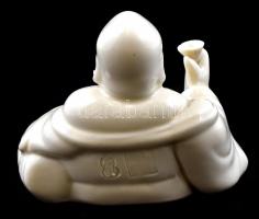 Fehér mázas porcelán Buddha, jelzett, kis kopásnyomokkal, m: 9 cm