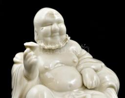 Fehér mázas porcelán Buddha, jelzett, kis kopásnyomokkal, m: 9 cm