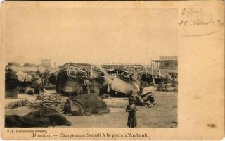 Djibouti, Campement Somali á la porte dAmbouli / Somali camp, children, donkey (EK)