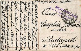 1915 Kraków, Krakau; Poczta / Postamt / post office, trams, street view + "Militärpflege K.u.K....