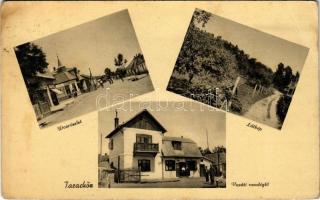 1940 Taracköz, Teresva; utca, látkép, Vasúti vendéglő, étterem. Paulik Ödön vasúti vendéglős kiadása / street view, restaurant (EB)
