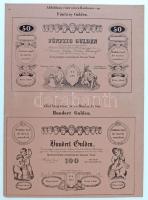 Ausztria 1841. 50G + 100G + 1000G bankjegyeket ábrázoló tájékoztató, hajtott, apró szakadások Pictorial information about Austria 1841. 50 Gulden + 100 Gulden + 1000 Gulden banknotes, folded, tiny tears