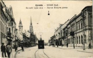 1915 Újvidék, Novi Sad; Kossuth Lajos utca, villamos. Milan Ivkovic kiadása / street view, tram (kis szakadás / small tear)