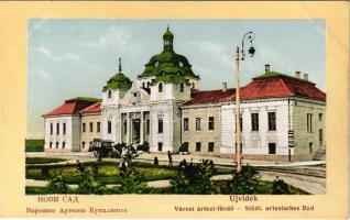 Újvidék, Novi Sad; Városi artézi fürdő, automobil. Svetozar F. Ognjanovic kiadása / Städt. artesisches Bad / spa, bath, automobile