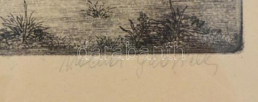 Molnár Gabriella (1940-): Szüret. Rézkarc, papír, jelzett, fa keretben, 39x30 cm