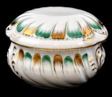 Herendi porcelán bonbonier, kézzel festett, jelzett, hibátlan, kopásnyomokkal, d:11,5 cm , m: 7,5 cm