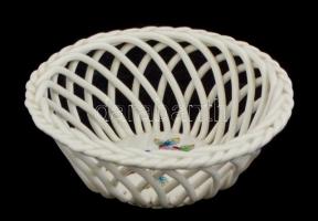 Herendi Viktória mintás fonott kosár, kézzel festett, jelzett,egészen apró kopásnyomokkal, d: 11,5 c...