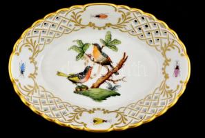 Herendi Rotschild mintás áttört tálka  Kézzel festett, jelzett, hibátlan. 13x9,5 cm