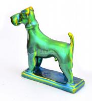 Zsolnay eozin mázas foxterrier, jelzett, apró kopásnyomokkal, m: 10 cm