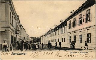 1903 Karánsebes, Caransebes; Fő utca, reisz B. cipész üzlete / main street, shoemaker shop