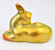 Zsolnay eozin mázas őzike, jelzett, apró mázhibával, m: 6,5 cm, h:9 cm