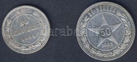 Szovjetunió 1922. 50k Ag T:3/3+ ph. + 1928. 20k Ag T:3