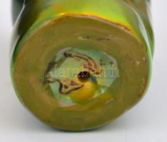 Zsolnay eozin mázas bagoly figura, jelzett,mázhibákkal, kopásnyomokkal, m: 8 cm