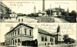 1912 Hajdúszoboszló, Fő tér, Bika szálloda, Református templom, Körner és Társa gőzmalom, Hajdú megyei takarékpénztár, Római katolikus templom. W. L. Bp. 8072. (EK)