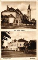 1937 Füzesgyarmat, Református templom és iskola, Községháza. Csathó Zsigmond fényképészeti műterme (szakadás / tear)