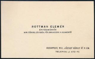 cca 1925 Csánk Rottman Elemér (1897-1969) építészmérnök névjegykártyája