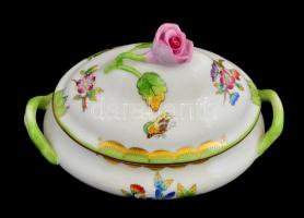 Herendi Viktória mintás bonbonniere. Kézzel festett, jelzett, hibátlan. 14 cm m: 10 cm