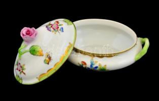 Herendi Viktória mintás bonbonniere. Kézzel festett, jelzett, hibátlan. 14 cm m: 10 cm