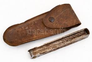 Fém hézagmérő, 0,05-1, rozsdás, bőr tokkal, h: 10,5 cm