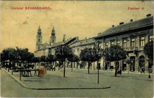 1913 Szabadka, Subotica; Zombori út, piac, tejcsarnok. W.L. (?) 18071. / street, market, milk hall (EK)