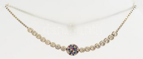 Ezüst(Ag) apró kövekkel kirakott, állítható karkötő, jelzés nélkül, max. h: 22 cm, bruttó: 6,13 g