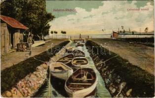 1906 Balatonföldvár, Csónakázó kikötő, evezős csónakok. Bem Gyula kiadása (szakadás / tear)