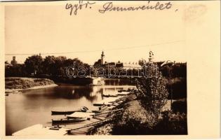 1933 Győr, Duna részlet, evezős csónakok. photo (vágott / cut)