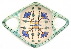 Iparművészeti Vállalatos Gorka füles tálka, mázas kerámia, jelzett, hibátlan, 18x12 cm