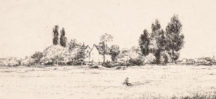 Boldizsár István (1897-1984): Pecázók. Rézkarc, papír,  hátoldalán hagyatéki pecséttel. 11x28,5 cm