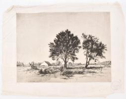Boldizsár István (1897-1984): Faluszéle. Rézkarc, papír, sérült, jelzett a rézkarcon (Boldizsár 1971...