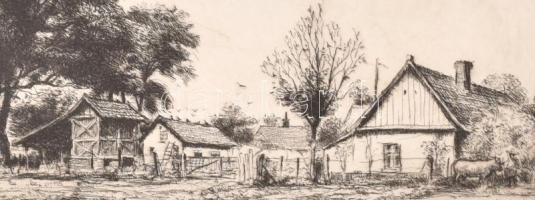 Boldizsár István (1897-1984): Tanya. Rézkarc, papír, hátoldalán hagyatéki pecséttel. 12,5x30 cm