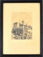 Autheried Camilloné Hannibál Gizella (1881-1978): Veszprémi vár. Tus, papír, üvegezett keretben. 16,...