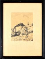 Autheried Camilloné Hannibál Gizella (1881-1978): Várrészlet (Veszprém?). Tus, papír, üvegezett kere...