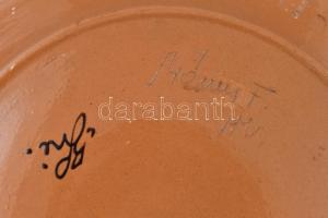 2 db nagy méretű tál: Mónus Ferenc (1931-1999). mázas kerámia, jelzett. 41 cm