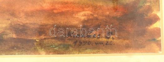 Krenács S. 1970. VIII. 26 jelzéssel: Alföldi tanya. Akvarell, papír, üvegezett keretben. 20x41 cm