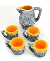 Király repesztett mázas kerámia mokkás készlet, jelzett, hibátlan