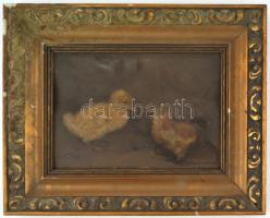 Jelzés nélkül, 1910-25 körül: A vetélytársak (kiscsibék). Olaj, fa, sérült, hátoldalán címmel és 75 ...