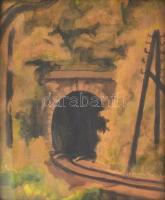 Jelzés nélkül: Vasúti alagút. Akvarell, karton, üvegezett, kissé sérült fa keretben, 25×20,5 cm