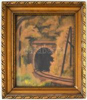 Jelzés nélkül: Vasúti alagút. Akvarell, karton, üvegezett, kissé sérült fa keretben, 25×20,5 cm