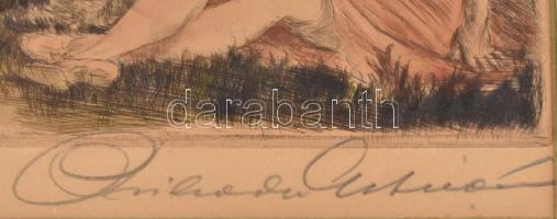 Prihoda István (1891-1956): Zene és tánc a szabadban. Rézkarc, papír, sérült, jelzett, paszpartuban,...