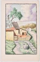 Zórád jelzéssel: Hegyvidéki ház. Akvarell, tus, papír. 36×22,5 cm
