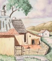 Zórád jelzéssel: Hegyvidéki ház. Akvarell, tus, papír. 36×22,5 cm