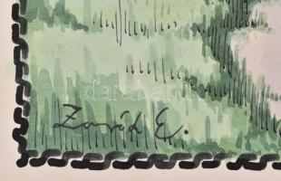 Zórád jelzéssel: Hegyvidéki ház. Akvarell, tus, papír. 36×22,5 cm